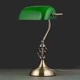 Kingswood Barley Twist Traditional Bankers Lamp - Antique Brass - Green Glass