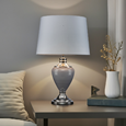 Hepburn Large Ceramic Table Lamp With Matching Shade - Modern Grey & Silver