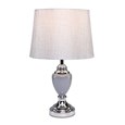 Malham Grey Ceramic & Chrome Modern Table Lamp With Hessian Drum Shade