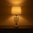 Hepburn Large Crystal Glass Table Lamp with Matching Grey Linen Shade - Silver