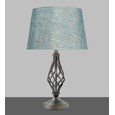 Queenswood Barley Twist Table Lamp with Blue Gold Drum Shade - Pewter