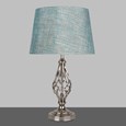 Queenswood Barley Twist Table Lamp with Blue Gold Linen Shade - Silver Chrome