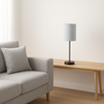 Stockholm Black Cup Stick Table Lamp with Grey Linen Cylinder Shade