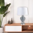 Hepburn Large Ceramic Table Lamp with Ivory Pleated Shade - Modern Grey & Silver