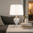 Hepburn Large Ceramic Table Lamp with Ivory Pleat Shade - Black Print & Silver