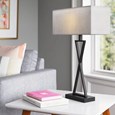 Large X Style Modern Rectangle Statement Table Lamp with Grey Shade - Black