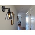 Echo Black Unswitched Modern Industrial Wall Light - Smoked Glass Shade