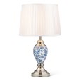 Malham Small Blue/White Printed Table Lamp with Ivory Pleated Shade