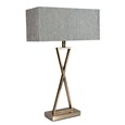 Large X Modern Rectangle Statement Table Lamp with Blue Shade - Antique Brass