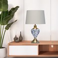 Hepburn Large Ceramic Table Lamp with White Gold Shade - Blue Print, Brass