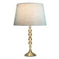 Bergen Slimline Antique Brass Candlestick Table Lamp with Blue Gold Linen Shade