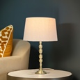 Bergen Slimline Antique Brass Candlestick Table Lamp with Natural Linen Shade