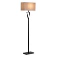 V Design Black Space-Saving Slimline Floor Lamp with Grey Linen Shade