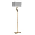 V Design Antique Brass Space-Saving Slimline Floor Lamp with Grey Linen Shade