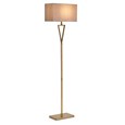 V Design Antique Brass Space-Saving Slimline Floor Lamp with Grey Linen Shade