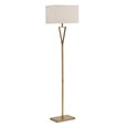 V Design Antique Brass Space-Saving Slimline Floor Lamp with Ivory Linen Shade