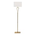 V Design Antique Brass Space-Saving Slimline Floor Lamp with Ivory Linen Shade
