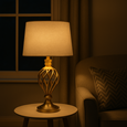 Hepburn Large Barley Twist Antique Brass Table Lamp with Grey Linen Shade
