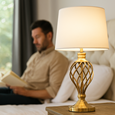 Hepburn Large Barley Twist Antique Brass Table Lamp with Ivory Gold Shade