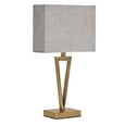 V Design Antique Brass Slimline Table Lamp with Grey Linen Shade