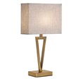 V Design Antique Brass Slimline Table Lamp with Grey Linen Shade