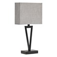 V Design Modern Black Slimline Table Lamp with Grey Linen Shade