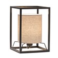 Chapel Matt Black Industrial Style Cage Table Lamp with Grey Linen Shade