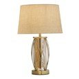 Ashleigh Antique Brass Amber Glass Cylinder Lantern Table Lamp with Beige Shade