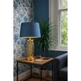 Ashleigh Antique Brass Amber Glass Table Lamp with Juniper Blue Shade