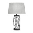 Ashleigh Black Metal Lattice Cylinder Lantern Table Lamp with Grey Linen Shade