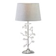 Crystal Glass Leaf Design Modern Chrome Table Lamp with Grey Linen Shade