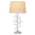 Crystal Glass Leaf Design Modern Chrome Table Lamp with Natural Linen Shade