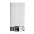 Opera Cylinder Chrome Plinth Table Lamp with White Silk String Shade