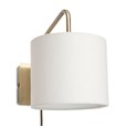 Stratton Antique Brass Swing Arm Plug In Wall Light with Natural Linen Shade
