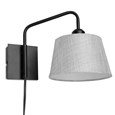 Stratton Matt Black Swing Arm Plug In Wall Light with Grey Linen Shade