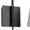 Stratton Matt Black Swing Arm Plug In Wall Light with Grey Linen Shade