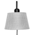 Stratton Matt Black Swing Arm Plug In Wall Light with Grey Linen Shade