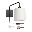 Stratton Matt Black Swing Arm Plug In Wall Light with Natural Linen Shade