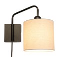Stratton Matt Black Swing Arm Plug In Wall Light with Natural Linen Shade
