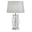 Ashleigh Silver Clear Glass Cylinder Lantern Table Lamp with Grey Linen Shade