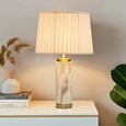Cylinder Cream Marble Effect Table Lamp with Cream Pleat Shade