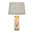 Cylinder Cream Marble Effect Table Lamp with White Gold Lined Shade