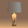 Cylinder Cream Marble Effect Table Lamp with White Gold Lined Shade