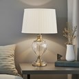 Hepburn Large Amber Glass Antique Brass Table Lamp with Cream Pleat Shade