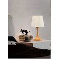 Light Wood Effect Rechargeable Table Lamp with Cream Pleat Shade