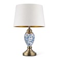 Bailey Small White Table Lamp with Blue Print and Cream Gold Lined Shade