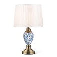 Bailey Small White Table Lamp with Blue Print and Ivory Pleat Shade