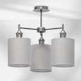 Echo Modern  3 Light Pewter Ceiling Light with Grey Linen Shades