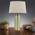 Cylinder Frosted Sage Green / Gold Effect Table Lamp with Natural Shade