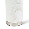 Cylinder Ash Grey Wood Print/Silver Table Lamp with Ivory Pleat Shade